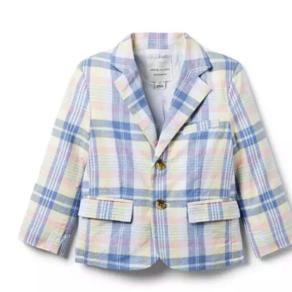 Janie and Jack 100049002 The Plaid Linen Cotton blend blazer NWT - Picture 1 of 8